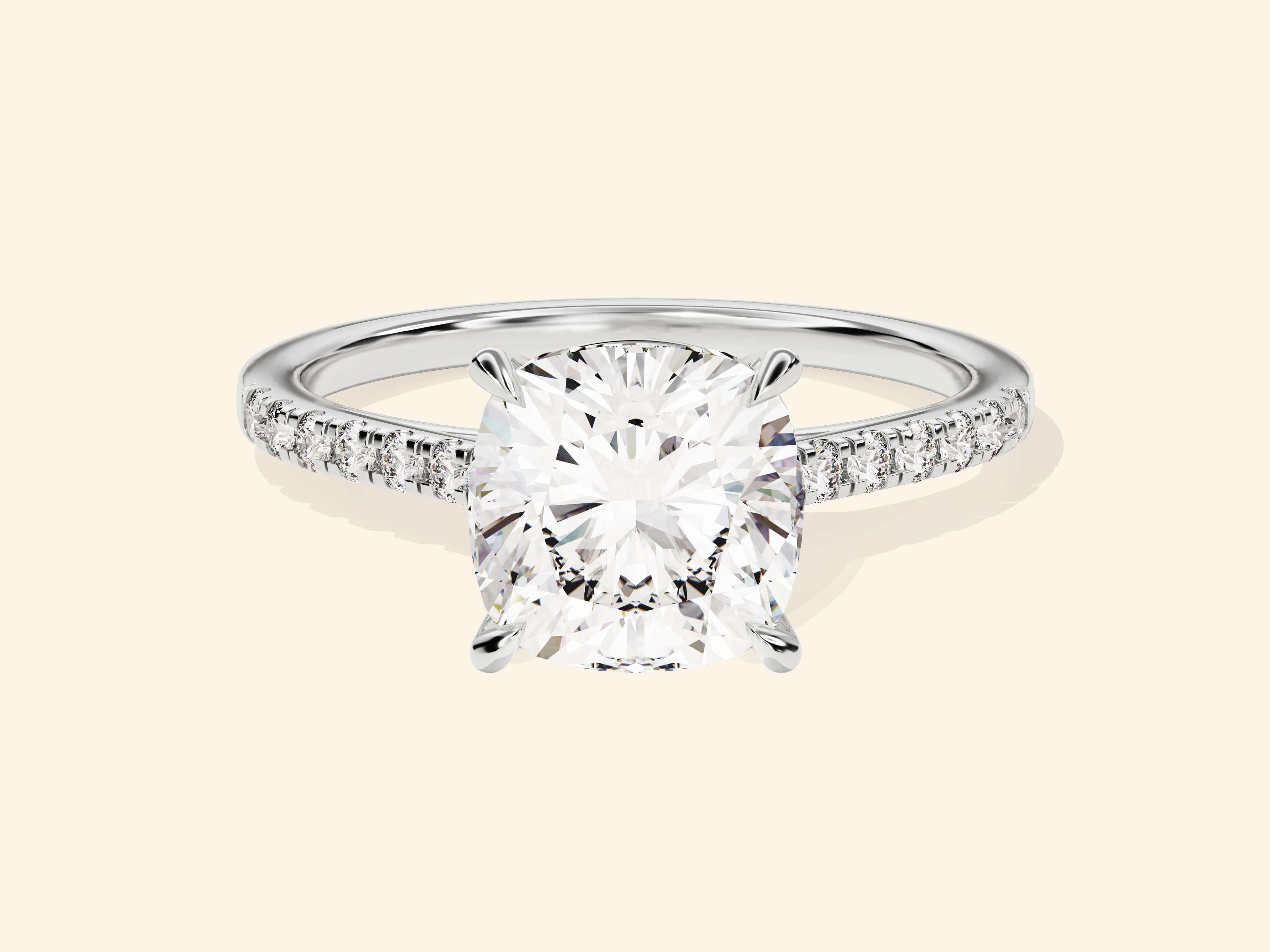 Cushion Cut Engagement Ring with Pave Set Side Stones