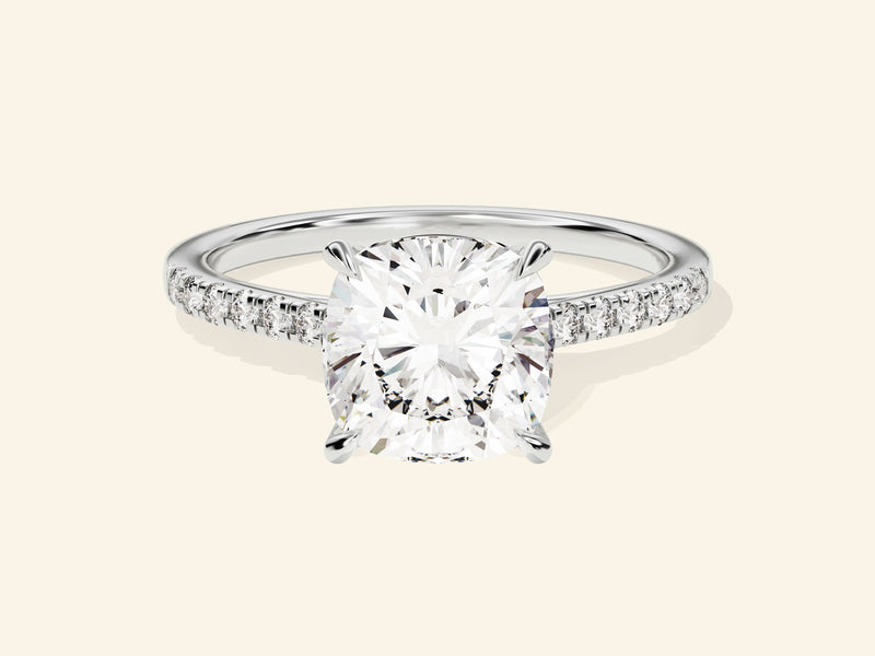 Cushion Cut Engagement Ring with Pave Set Side Stones