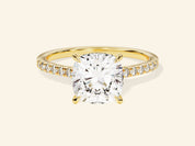 Cushion Cut Engagement Ring with Pave Set Side Stones