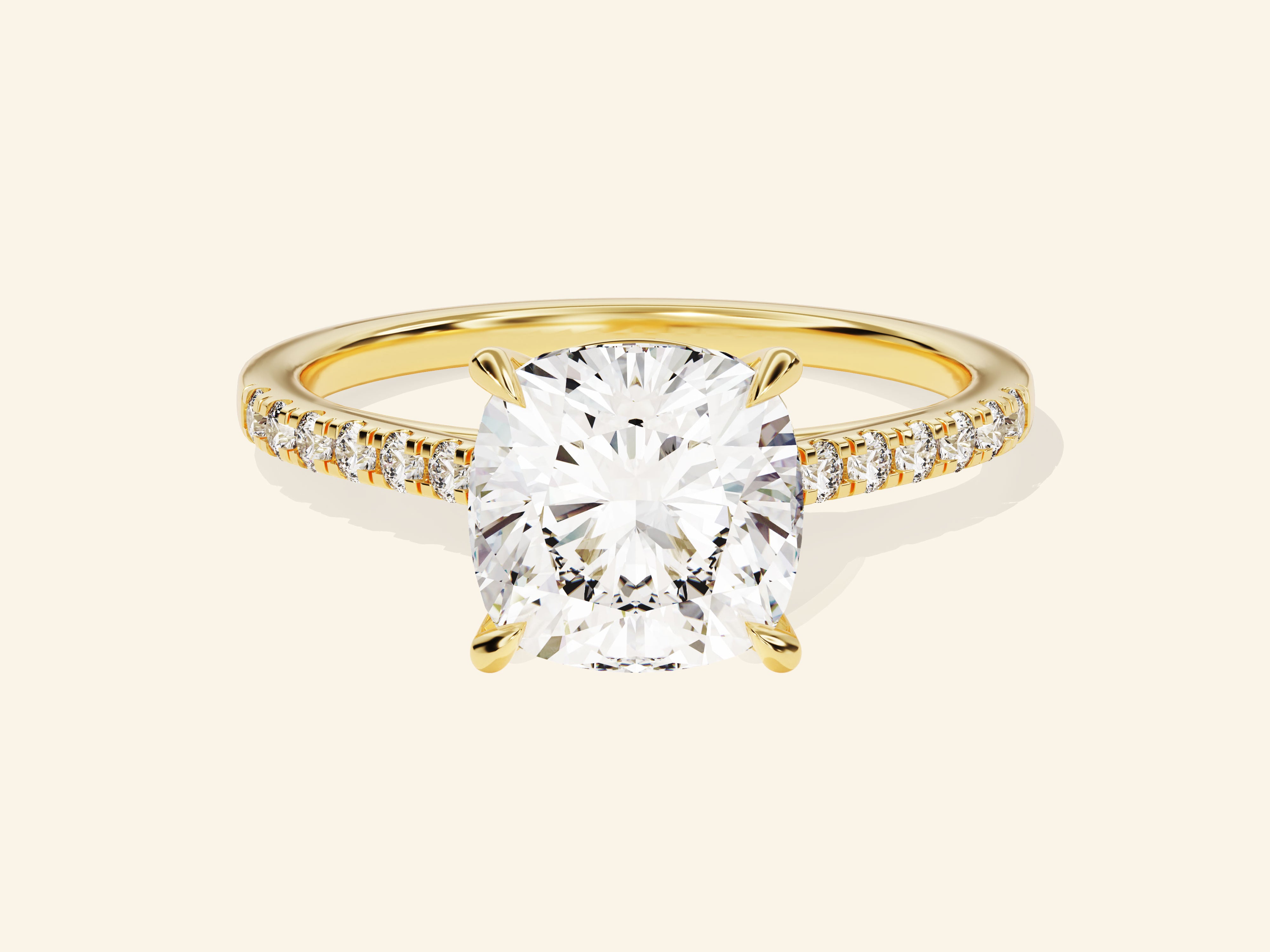 Cushion Cut Engagement Ring with Pave Set Side Stones