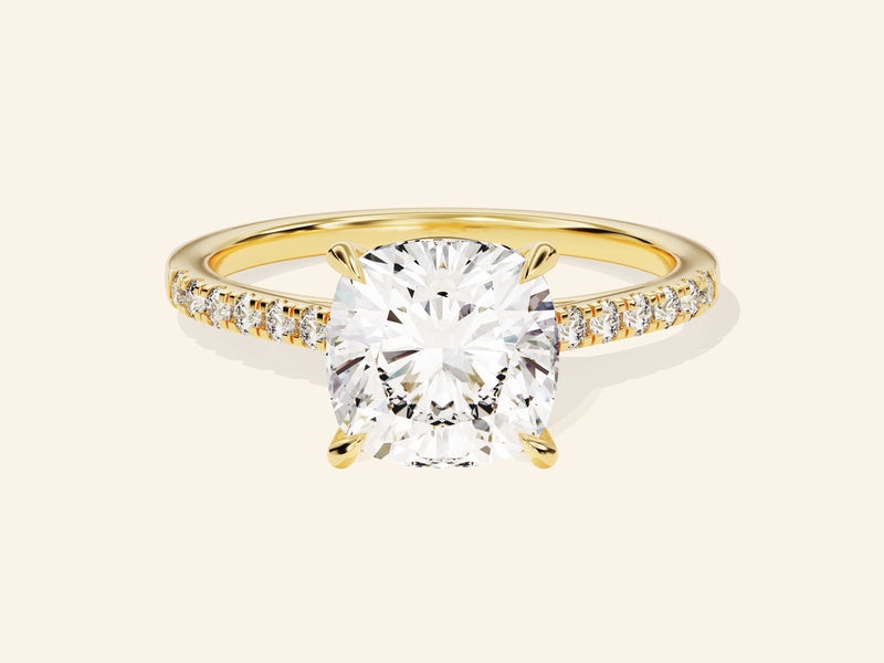 Cushion Cut Engagement Ring with Pave Set Side Stones