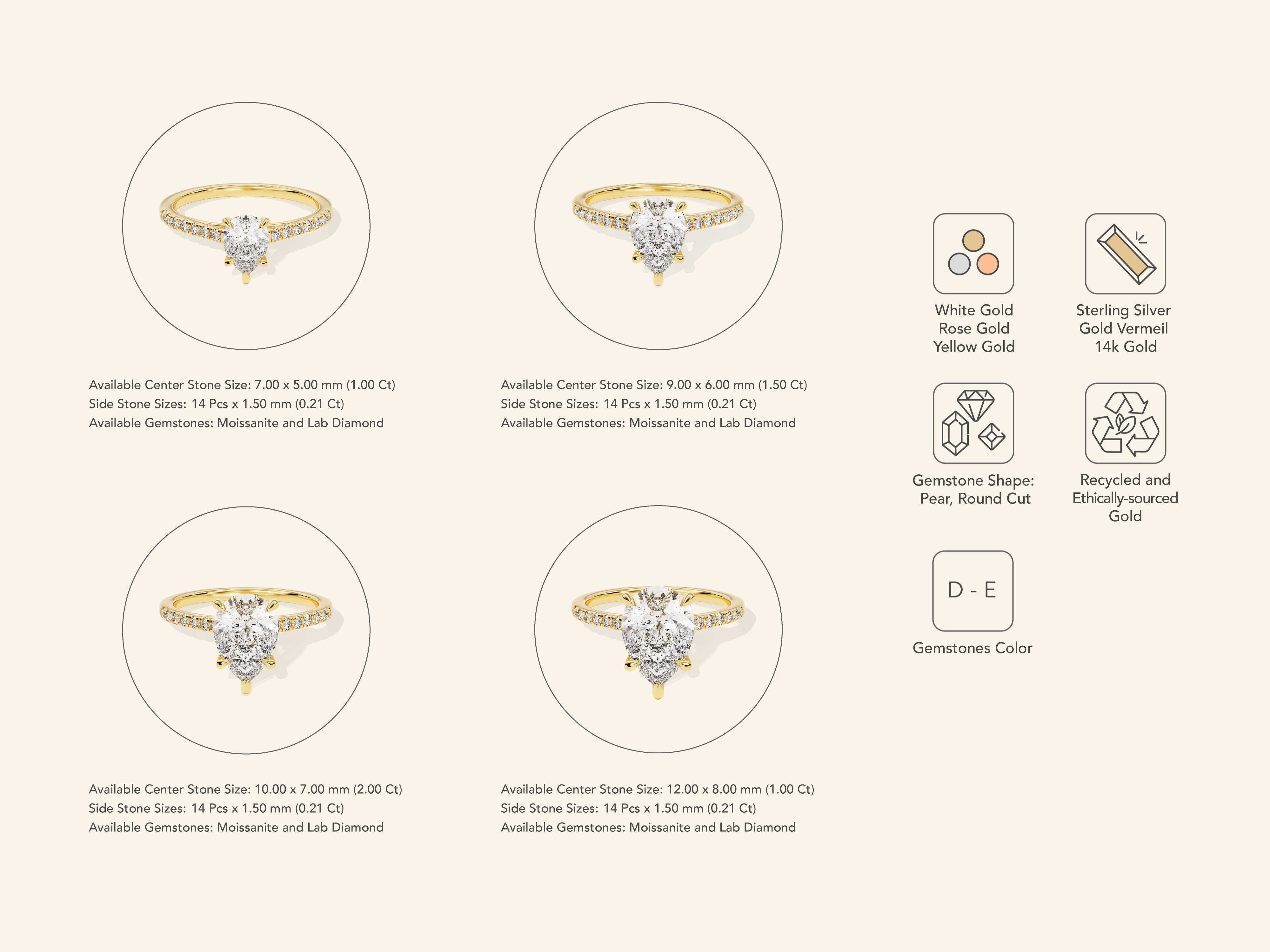 Pear Cut Engagement Ring with Pave Set Side Stones