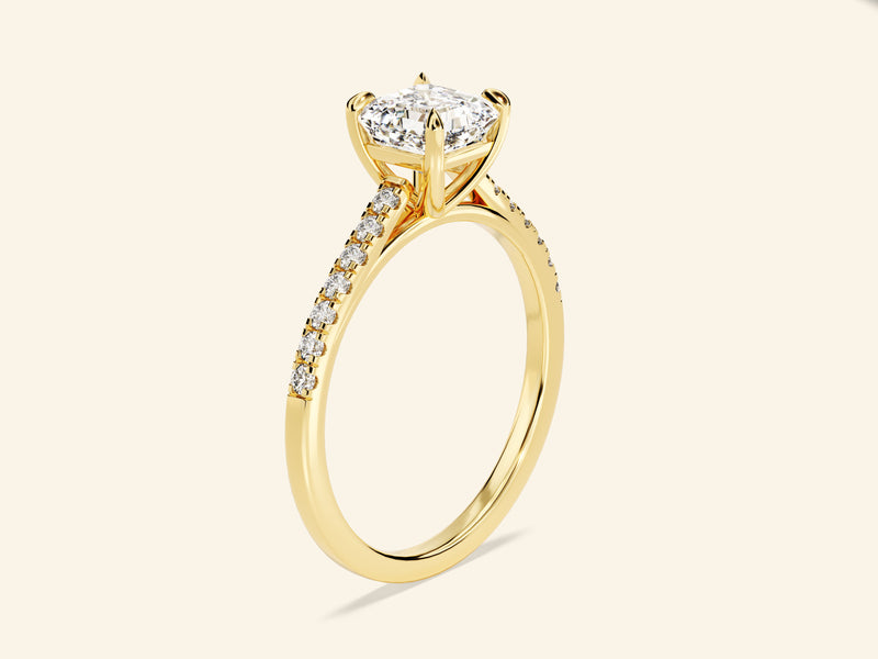 Asscher Cut Engagement Ring with Pave Set Side Stones