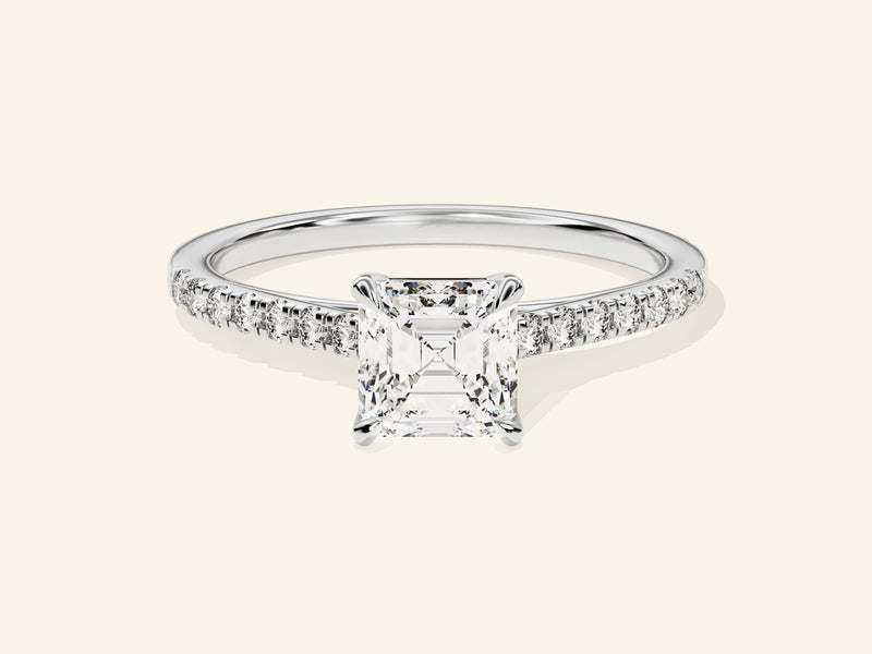 Asscher Cut Engagement Ring with Pave Set Side Stones