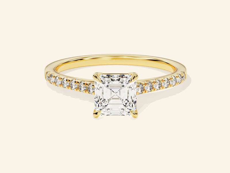 Asscher Cut Engagement Ring with Pave Set Side Stones
