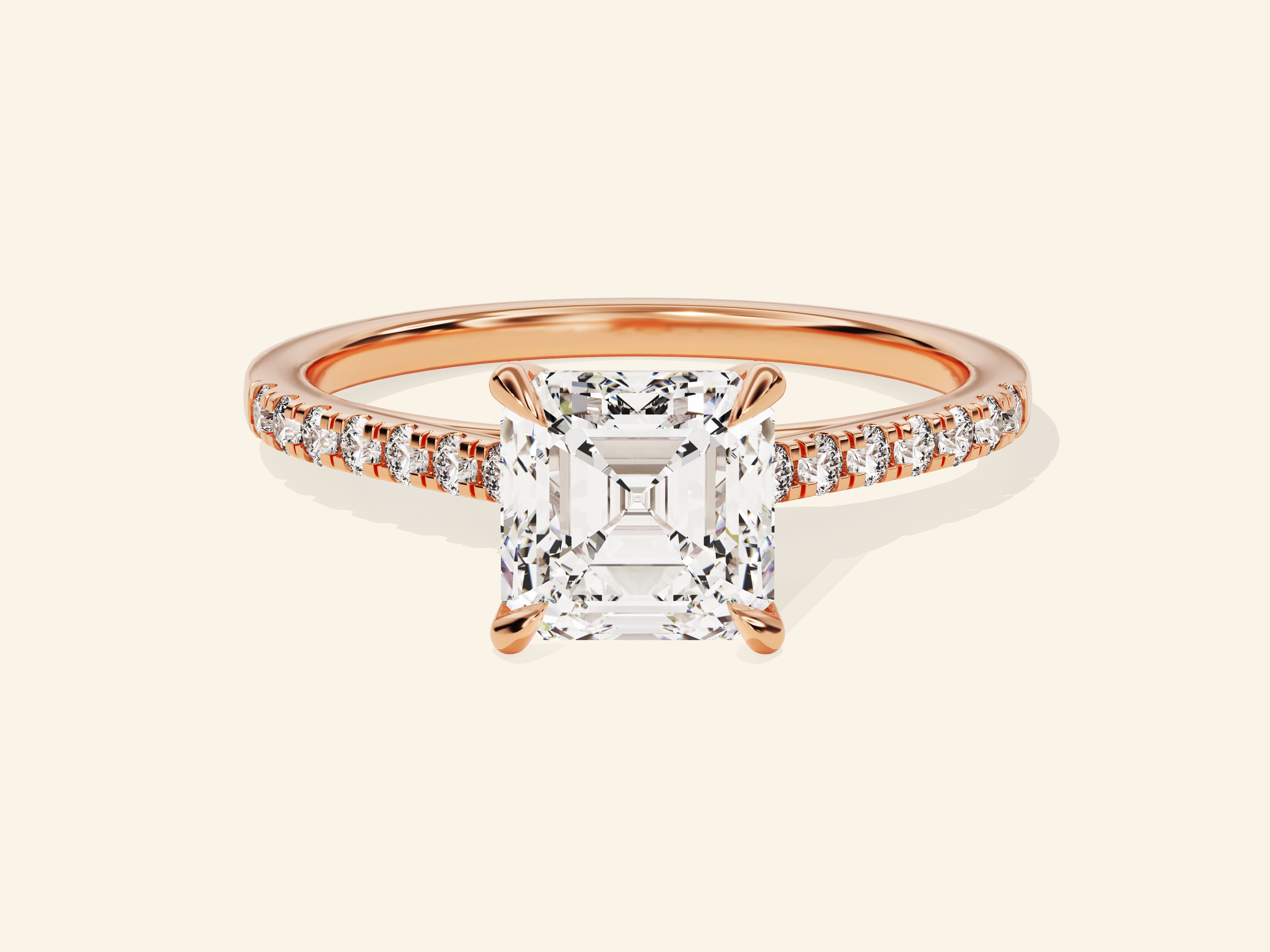 Asscher Cut Engagement Ring with Pave Set Side Stones