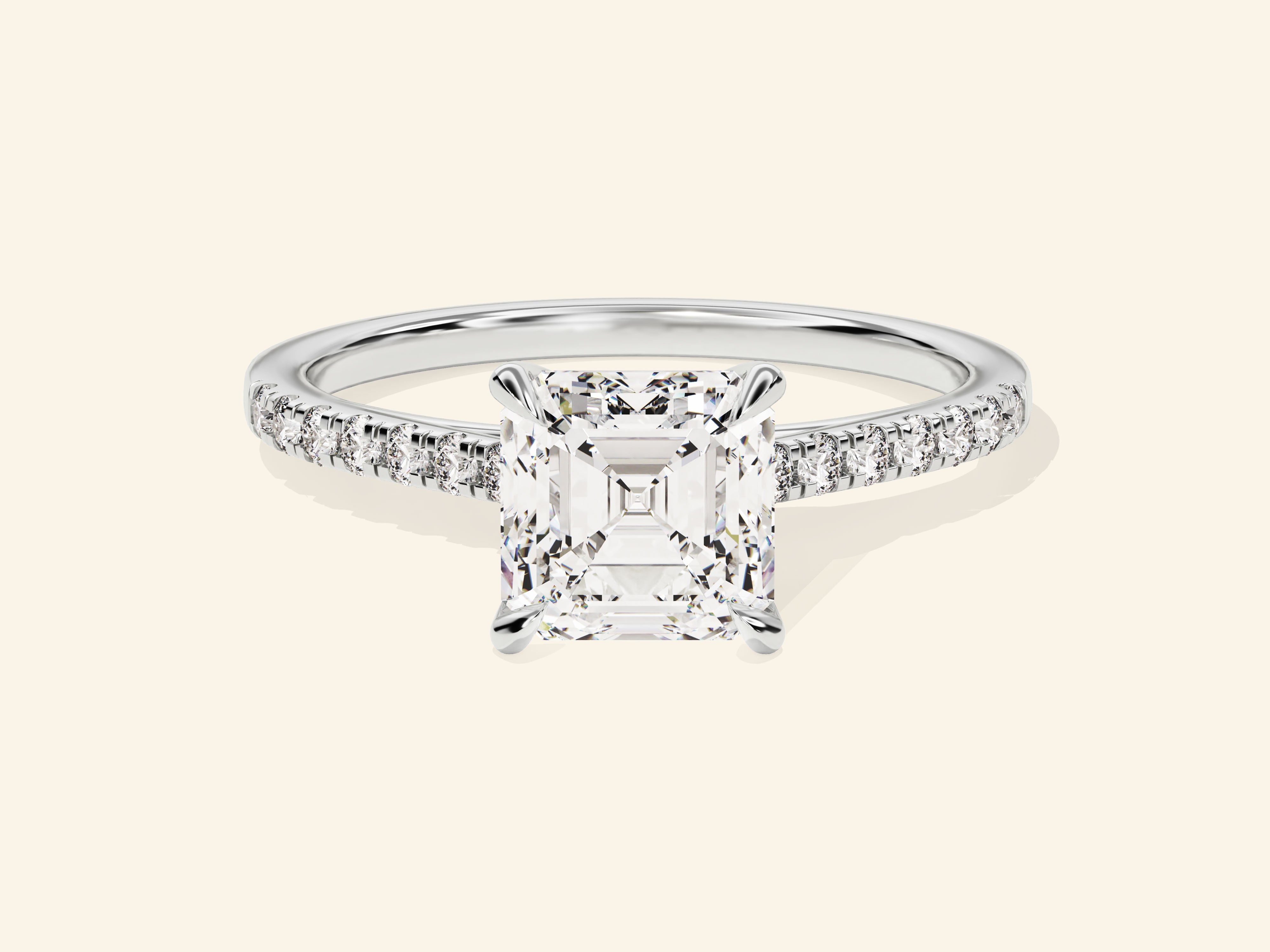 Asscher Cut Engagement Ring with Pave Set Side Stones