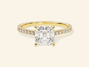 Asscher Cut Engagement Ring with Pave Set Side Stones