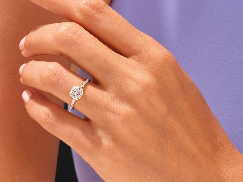 Asscher Cut Engagement Ring with Pave Set Side Stones