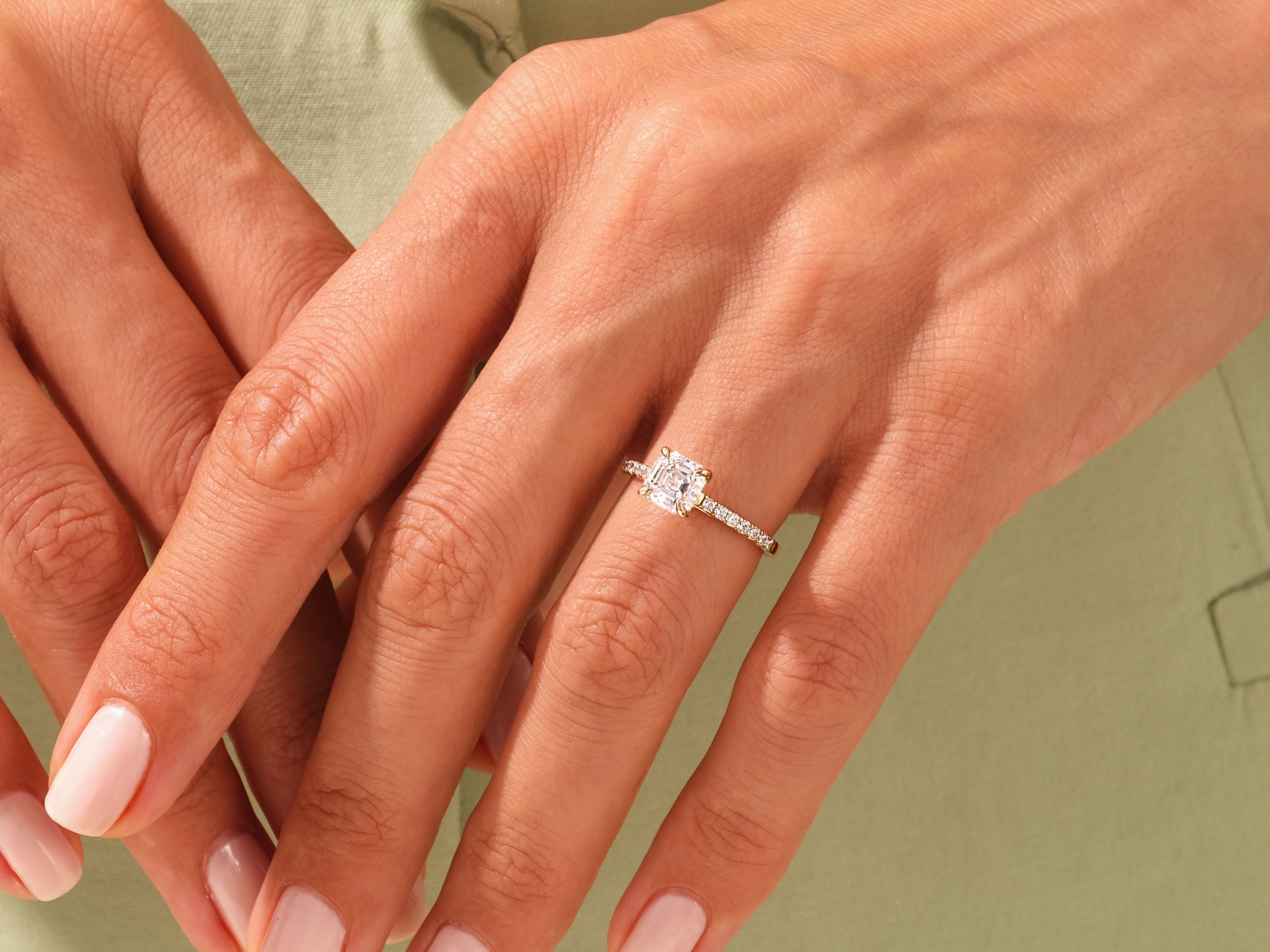 Asscher Cut Engagement Ring with Pave Set Side Stones