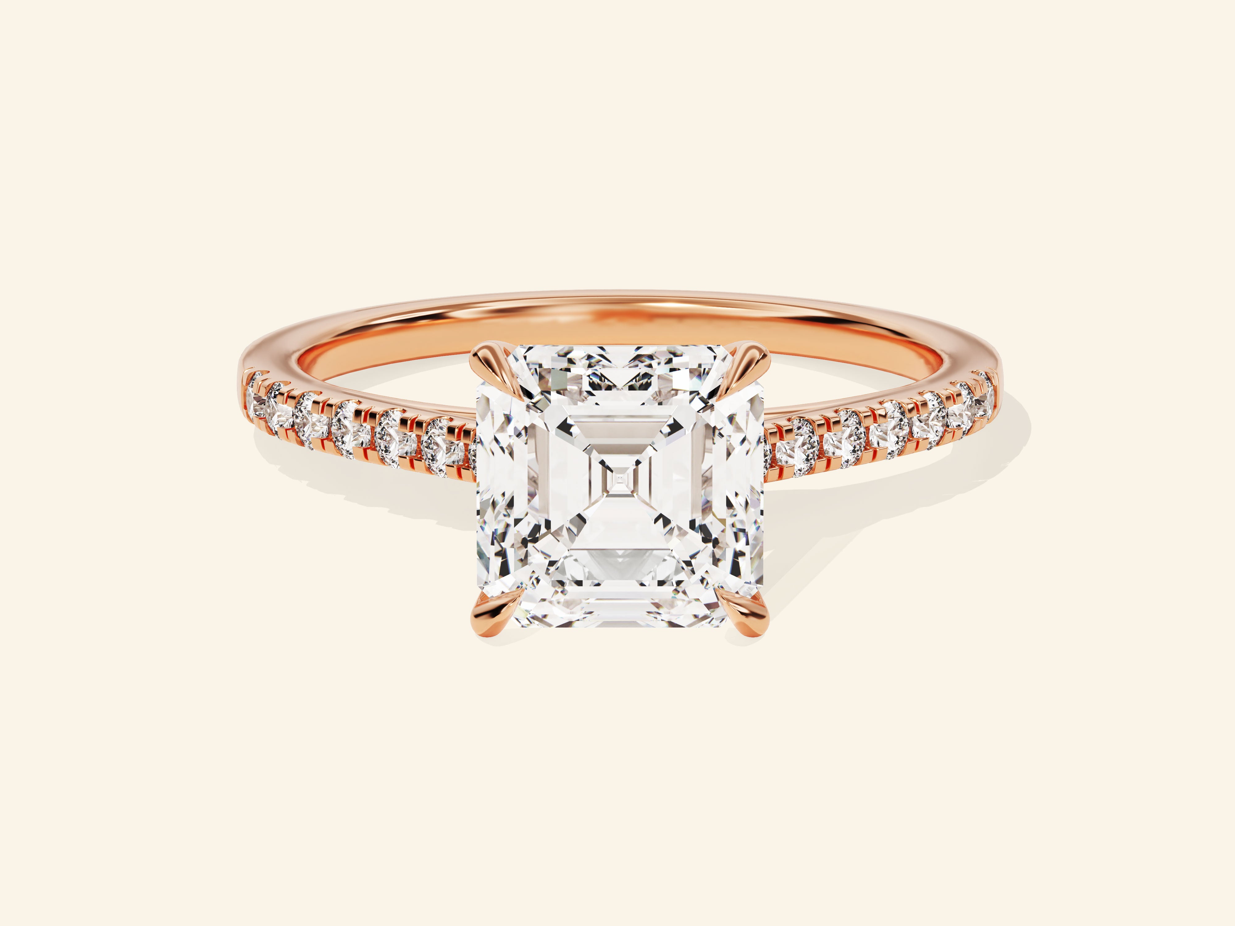 Asscher Cut Engagement Ring with Pave Set Side Stones