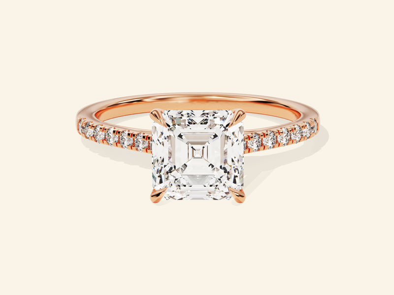 Asscher Cut Engagement Ring with Pave Set Side Stones