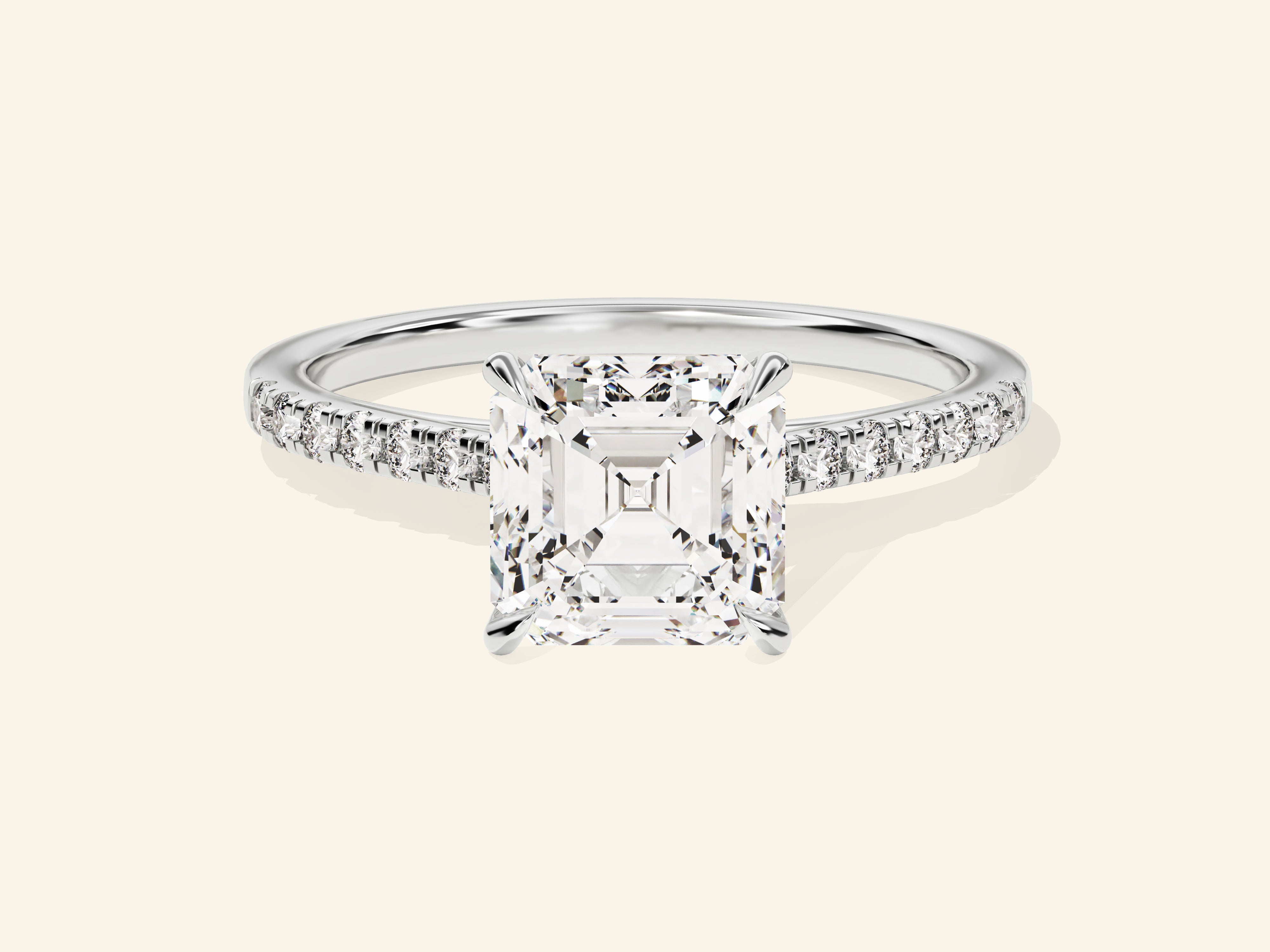 Asscher Cut Engagement Ring with Pave Set Side Stones