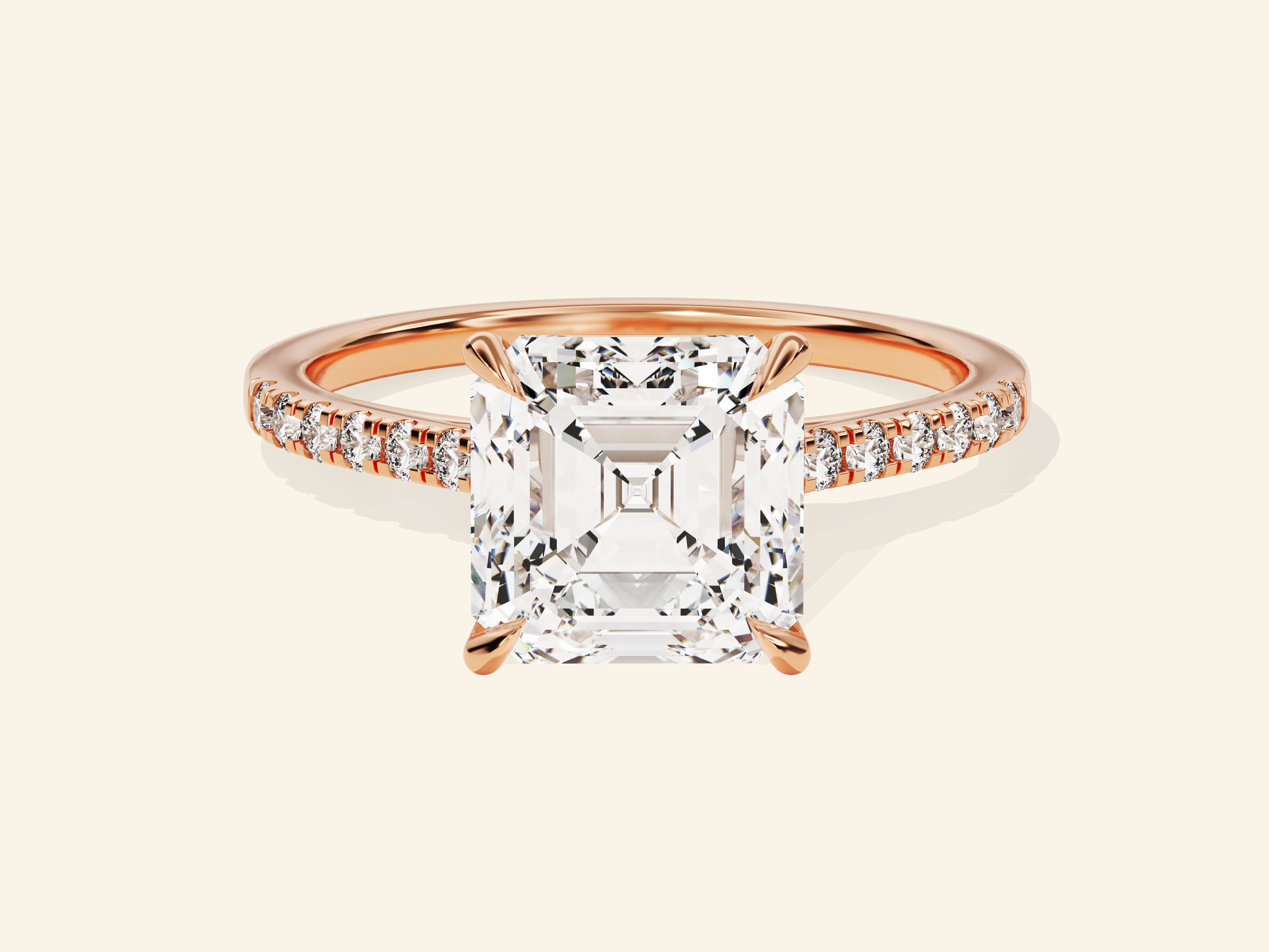 Asscher Cut Engagement Ring with Pave Set Side Stones