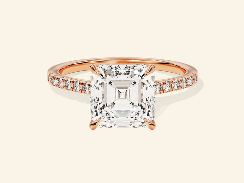 Asscher Cut Engagement Ring with Pave Set Side Stones