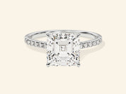 Asscher Cut Engagement Ring with Pave Set Side Stones