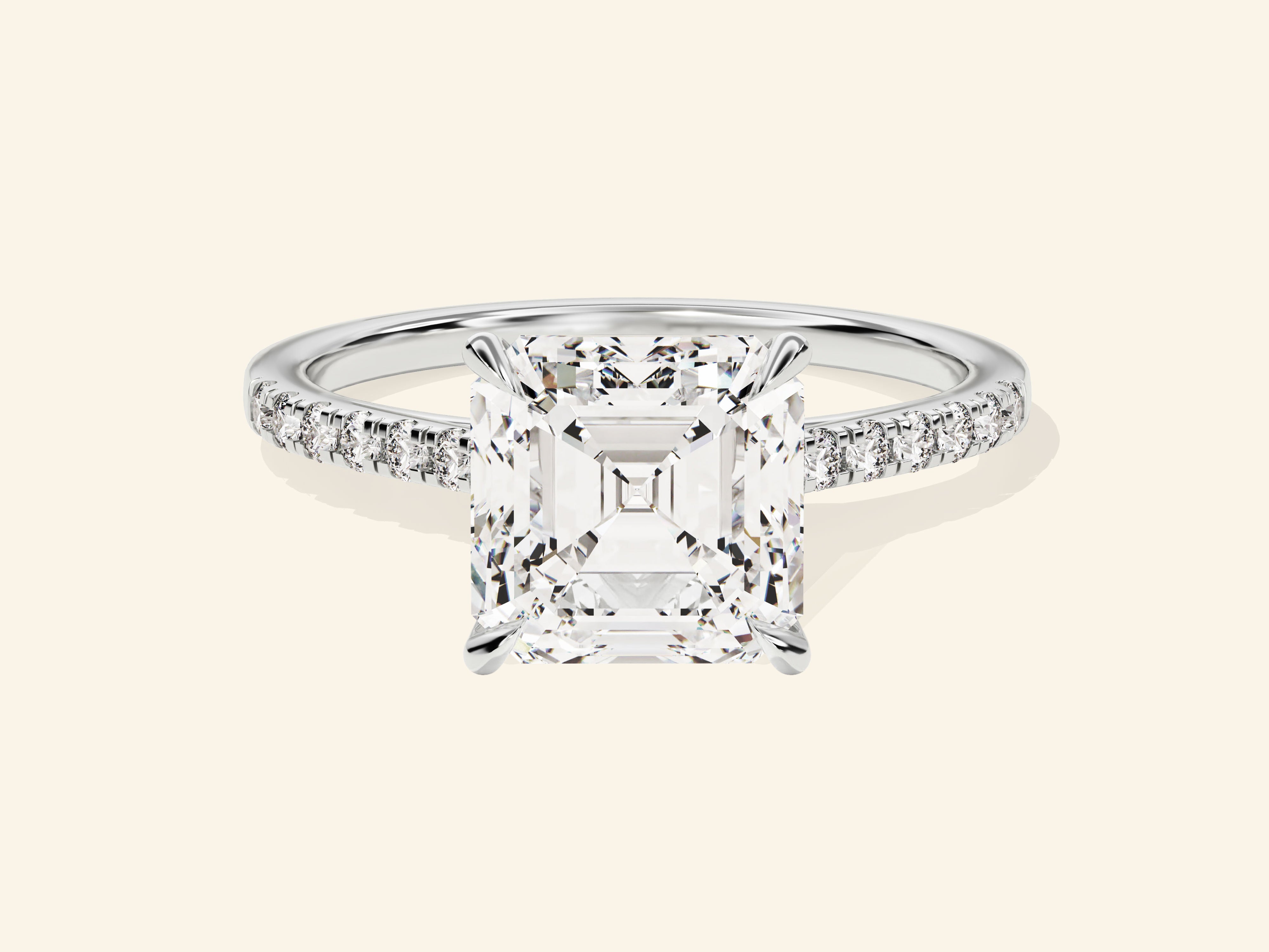 Asscher Cut Engagement Ring with Pave Set Side Stones