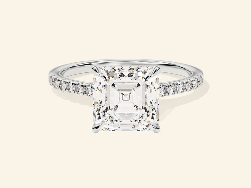 Asscher Cut Engagement Ring with Pave Set Side Stones