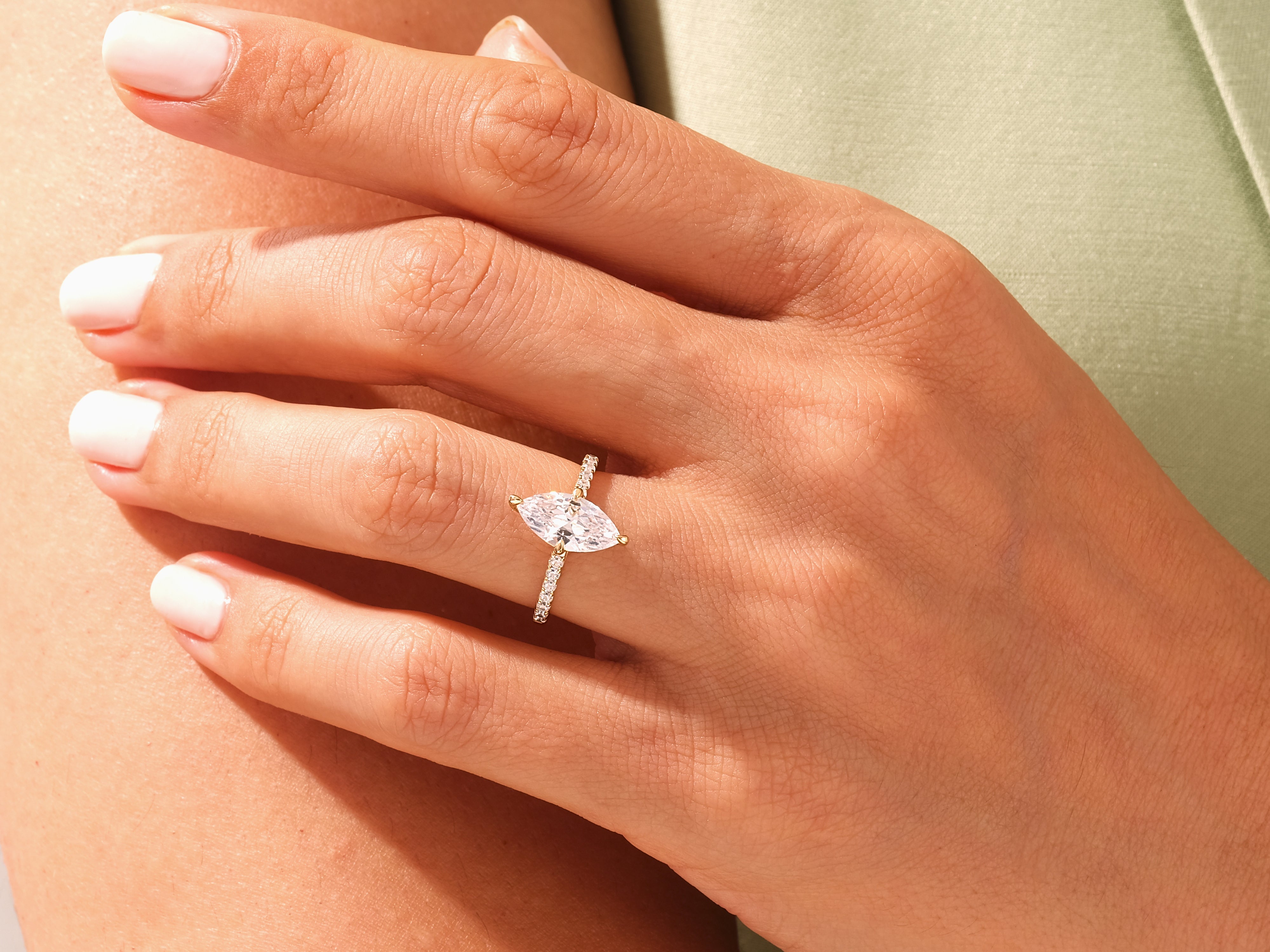 Marquise Cut Engagement Ring with Pave Set Side Stones