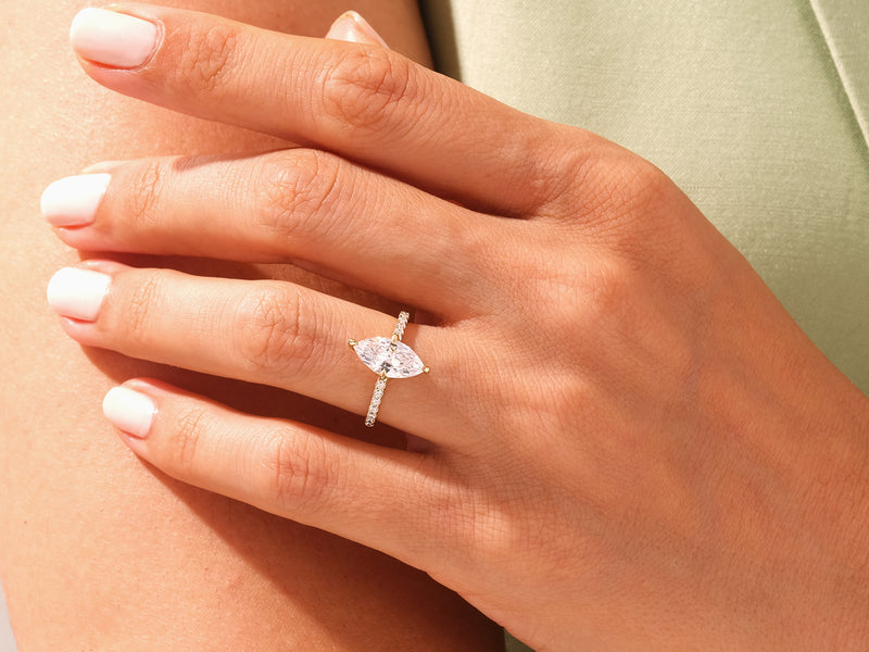 Marquise Cut Engagement Ring with Pave Set Side Stones
