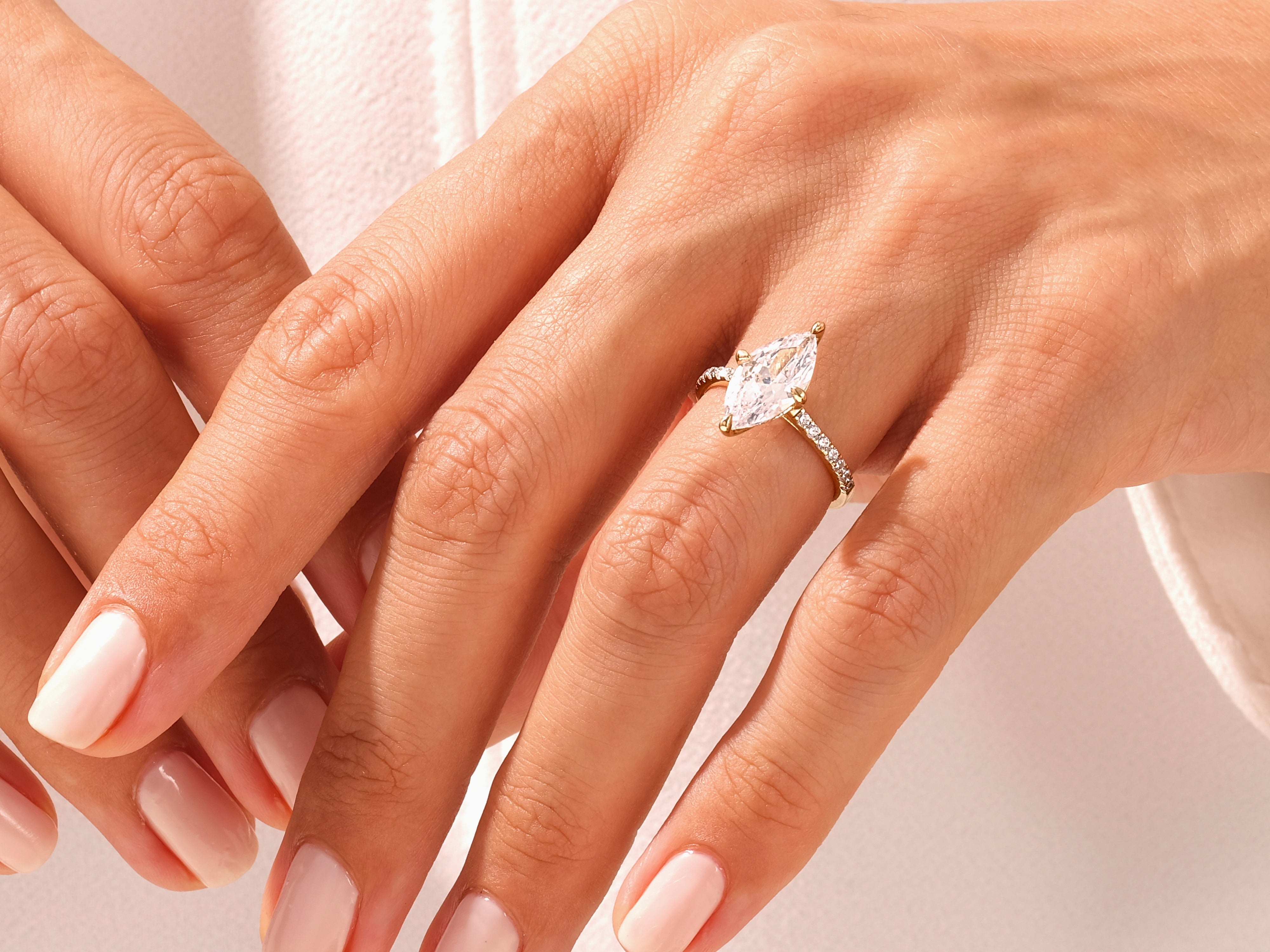 Marquise Cut Engagement Ring with Pave Set Side Stones