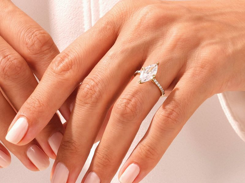 Marquise Cut Engagement Ring with Pave Set Side Stones