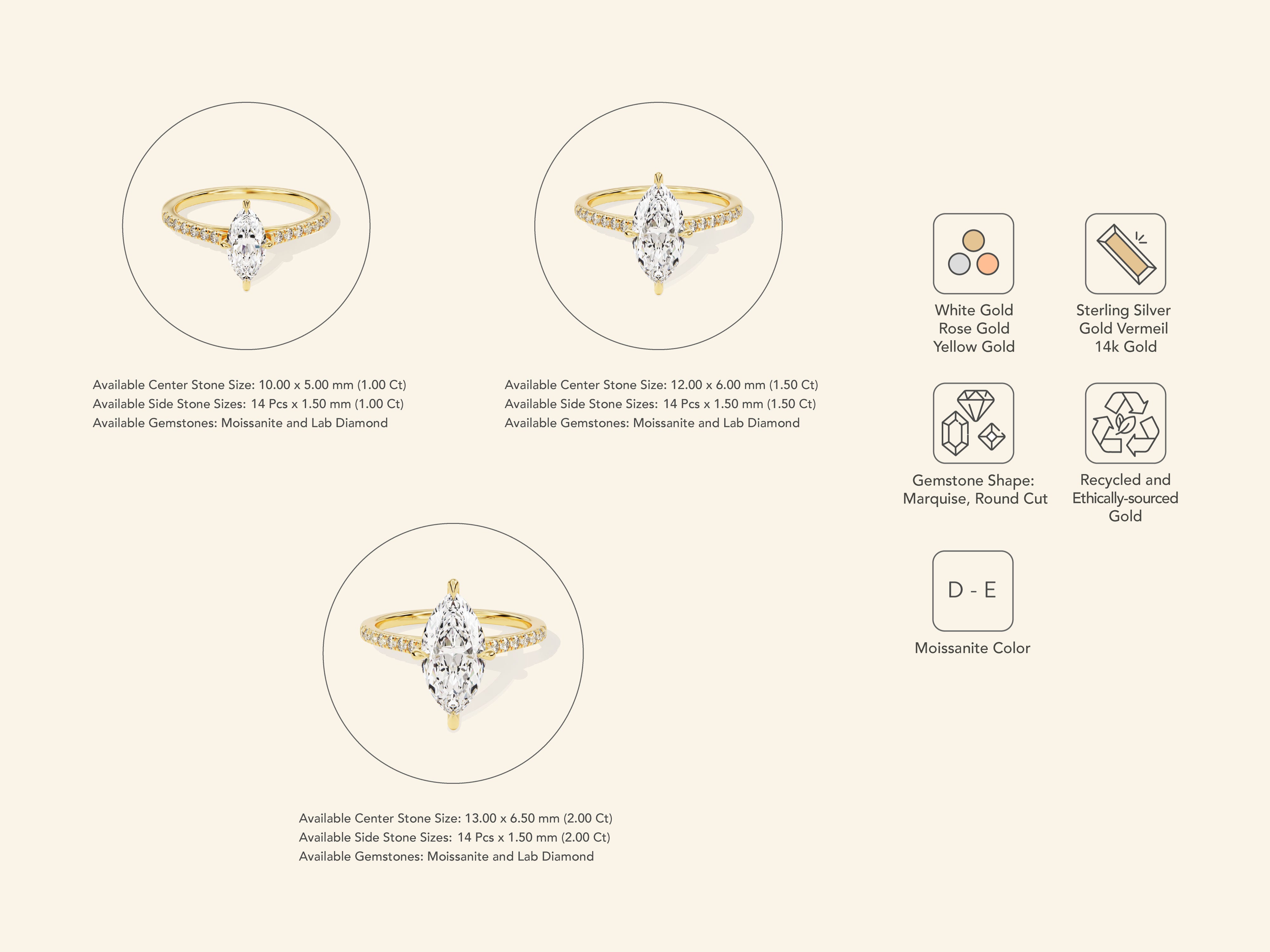 Marquise Cut Engagement Ring with Pave Set Side Stones