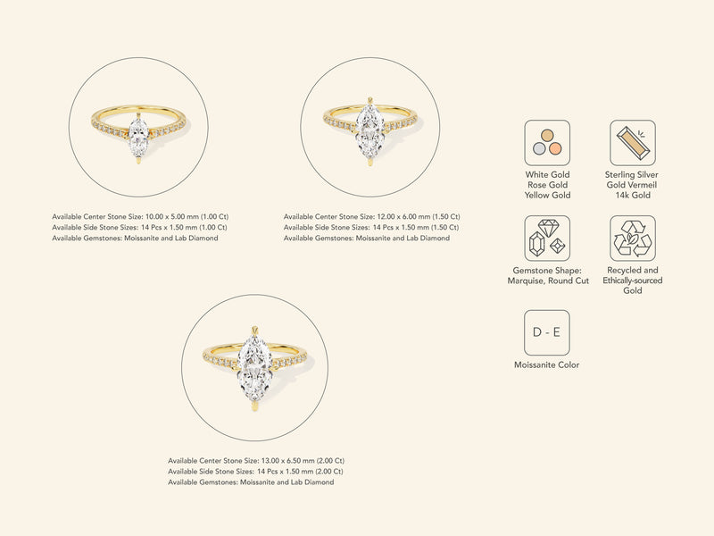 Marquise Cut Engagement Ring with Pave Set Side Stones
