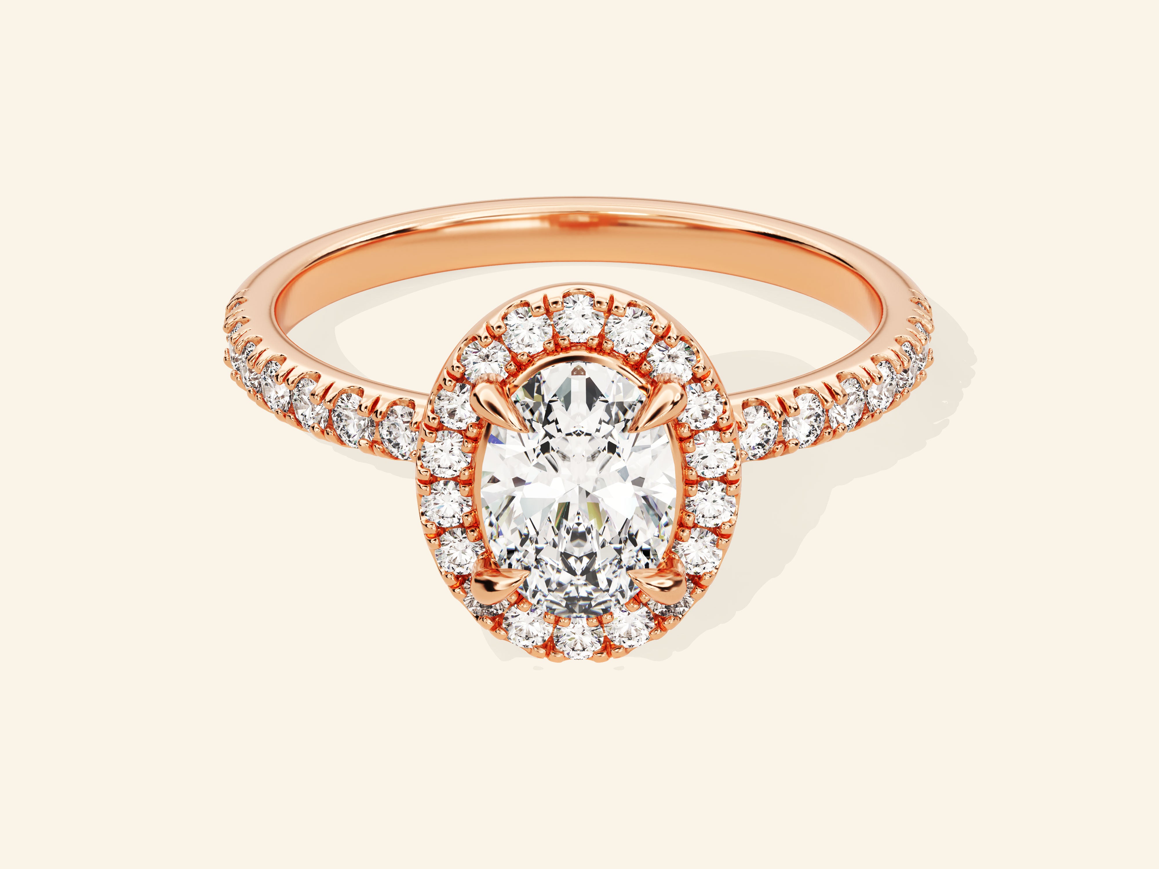 Oval Halo Engagement Ring with Pave Set Side Stones