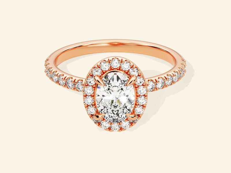 Oval Halo Engagement Ring with Pave Set Side Stones