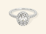 Oval Halo Engagement Ring with Pave Set Side Stones