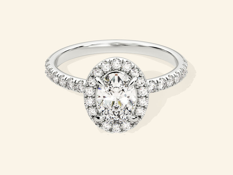 Oval Halo Engagement Ring with Pave Set Side Stones