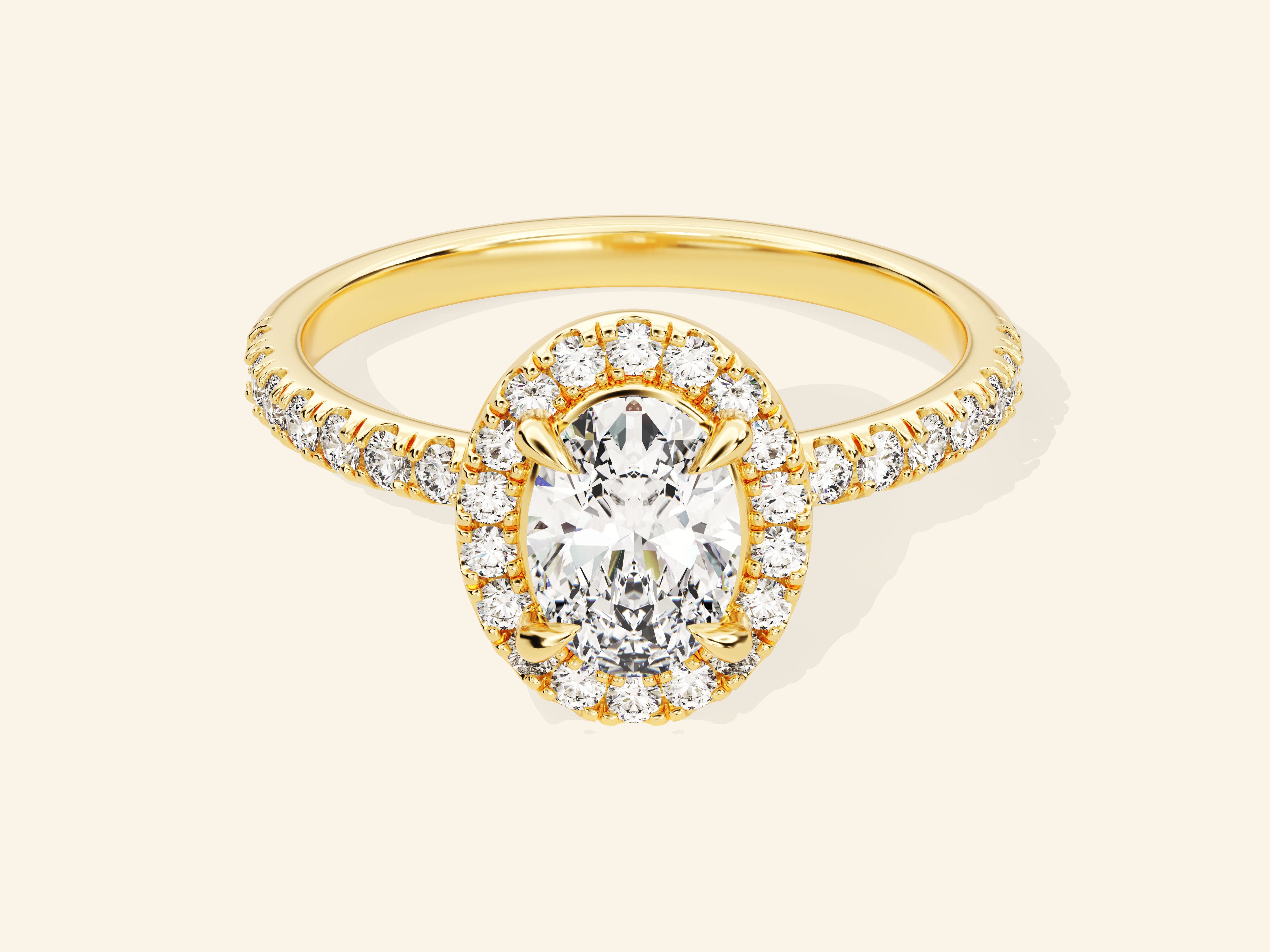 Oval Halo Engagement Ring with Pave Set Side Stones
