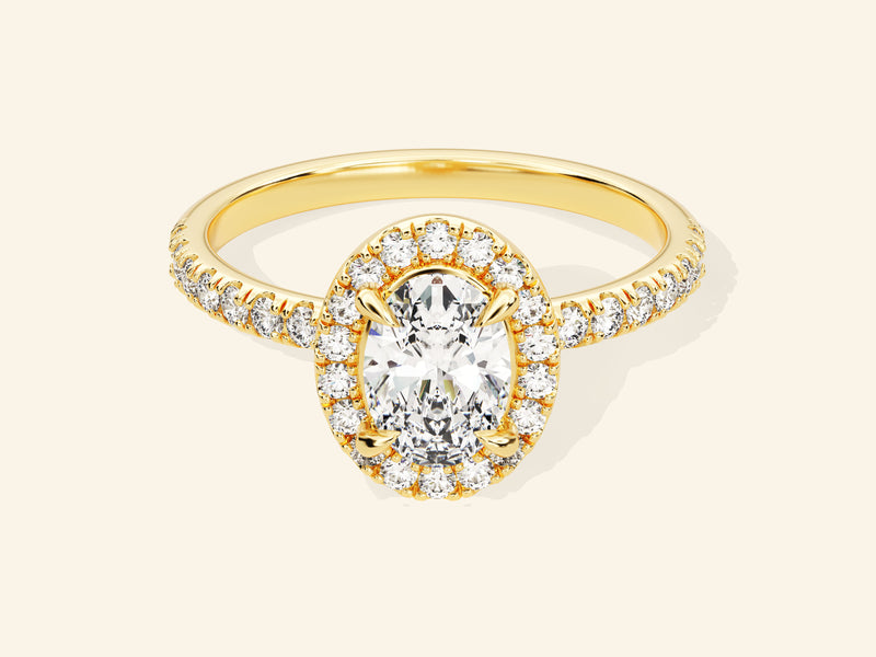 Oval Halo Engagement Ring with Pave Set Side Stones