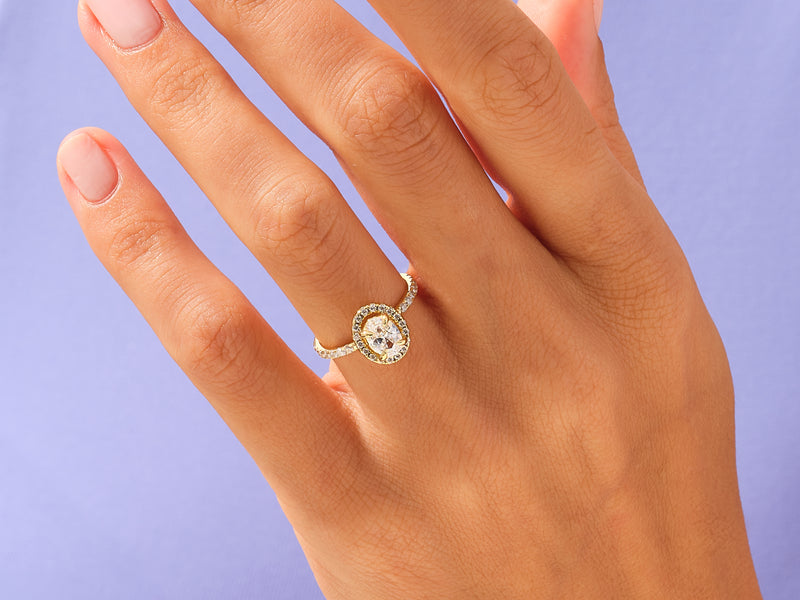 Oval Halo Engagement Ring with Pave Set Side Stones