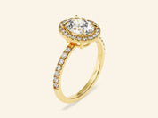 Oval Halo Engagement Ring with Pave Set Side Stones