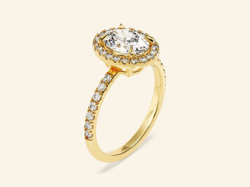 Oval Halo Engagement Ring with Pave Set Side Stones