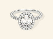Oval Halo Engagement Ring with Pave Set Side Stones