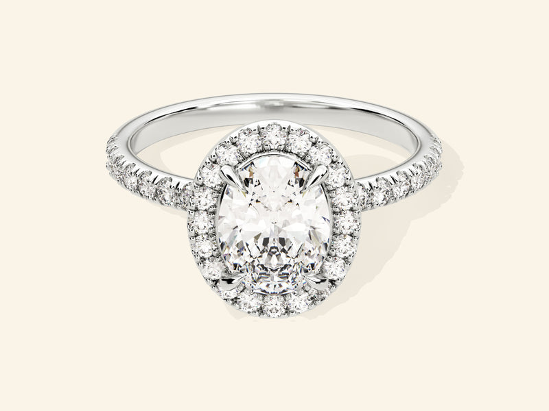 Oval Halo Engagement Ring with Pave Set Side Stones