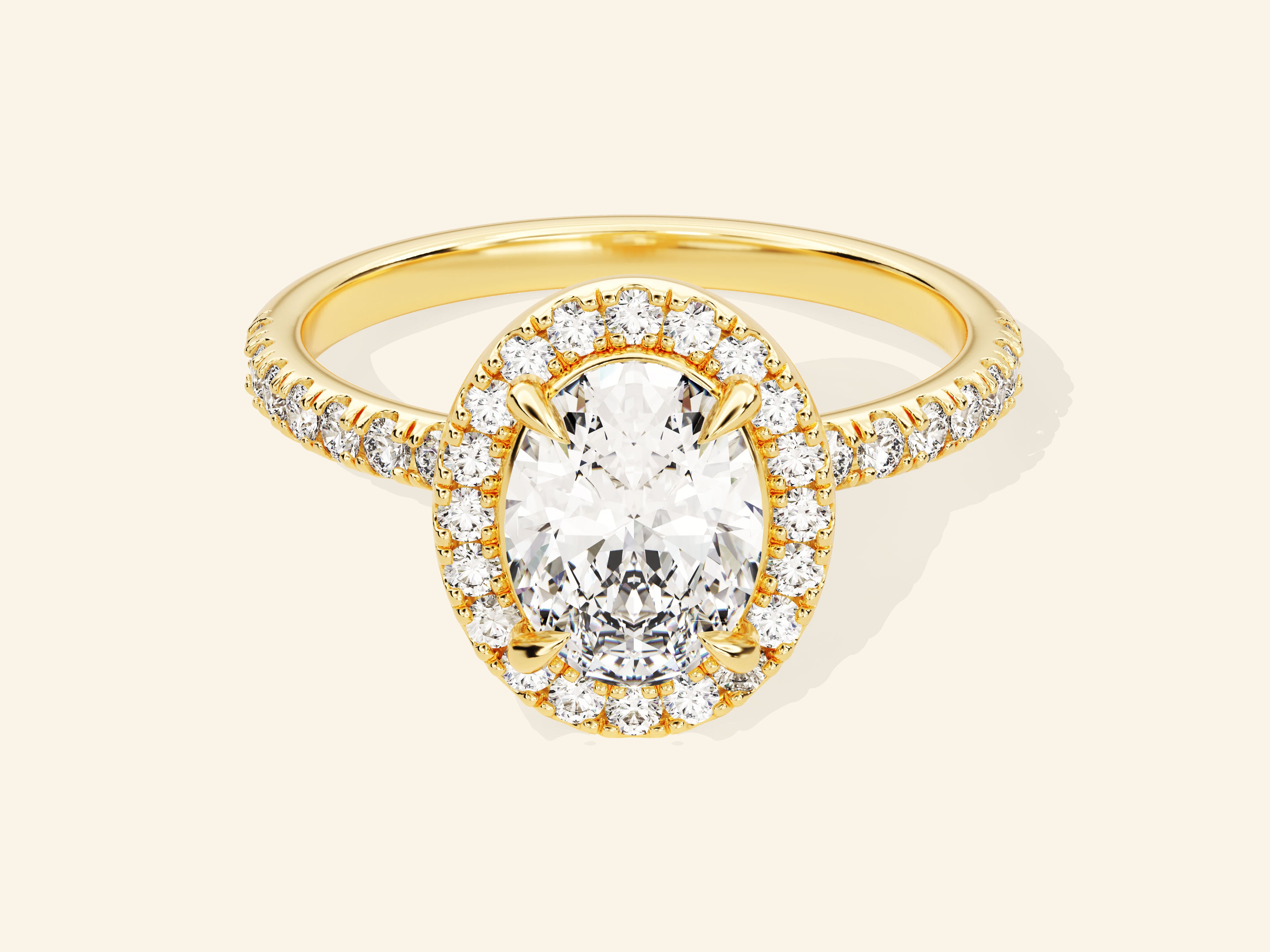 Oval Halo Engagement Ring with Pave Set Side Stones