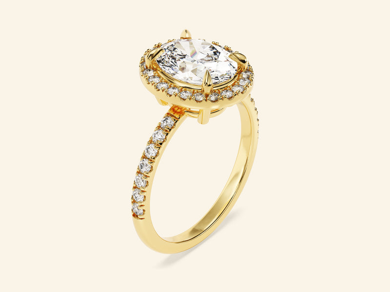 Oval Halo Engagement Ring with Pave Set Side Stones