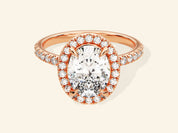 Oval Halo Engagement Ring with Pave Set Side Stones