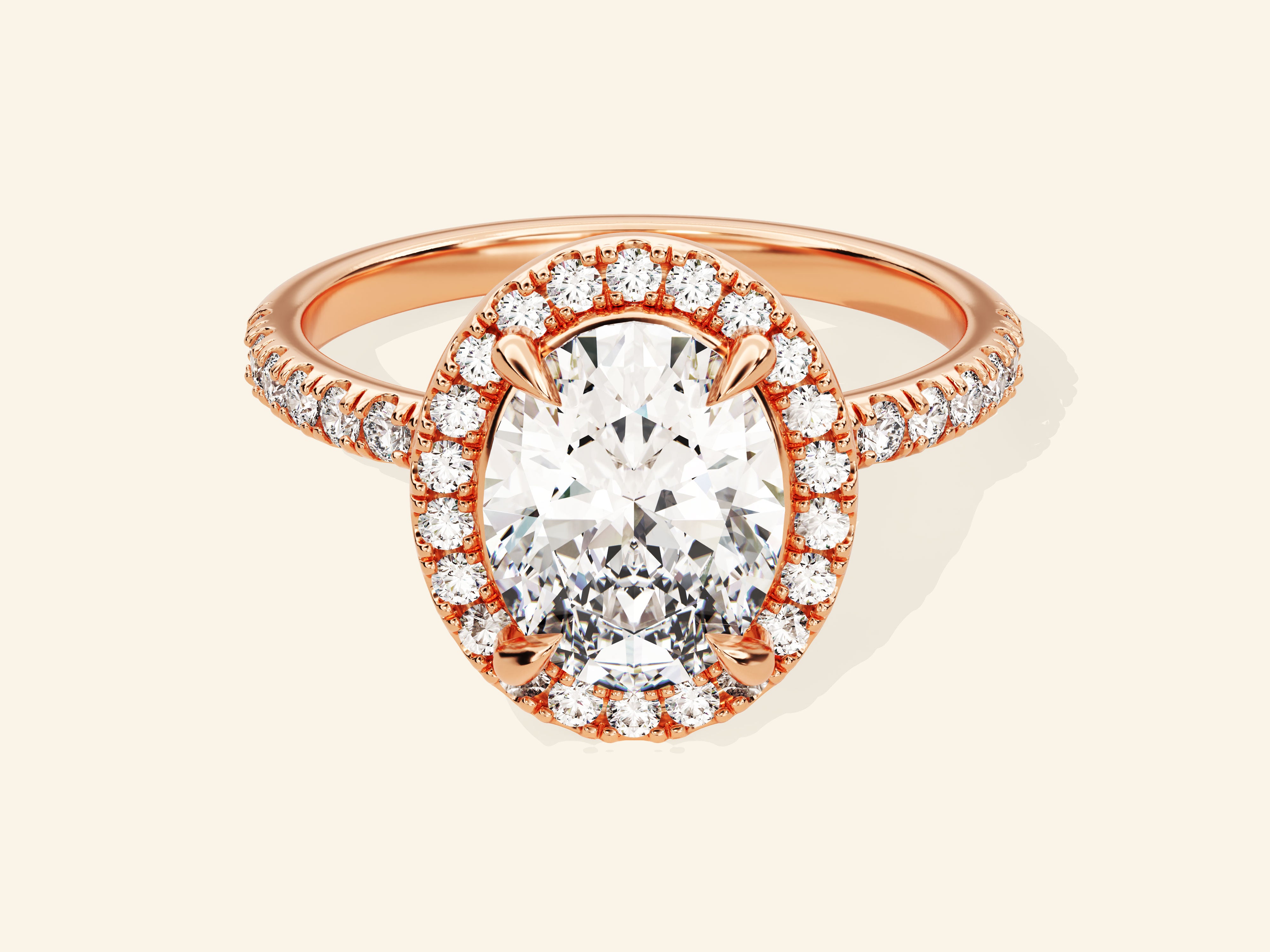 Oval Halo Engagement Ring with Pave Set Side Stones