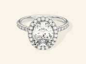 Oval Halo Engagement Ring with Pave Set Side Stones
