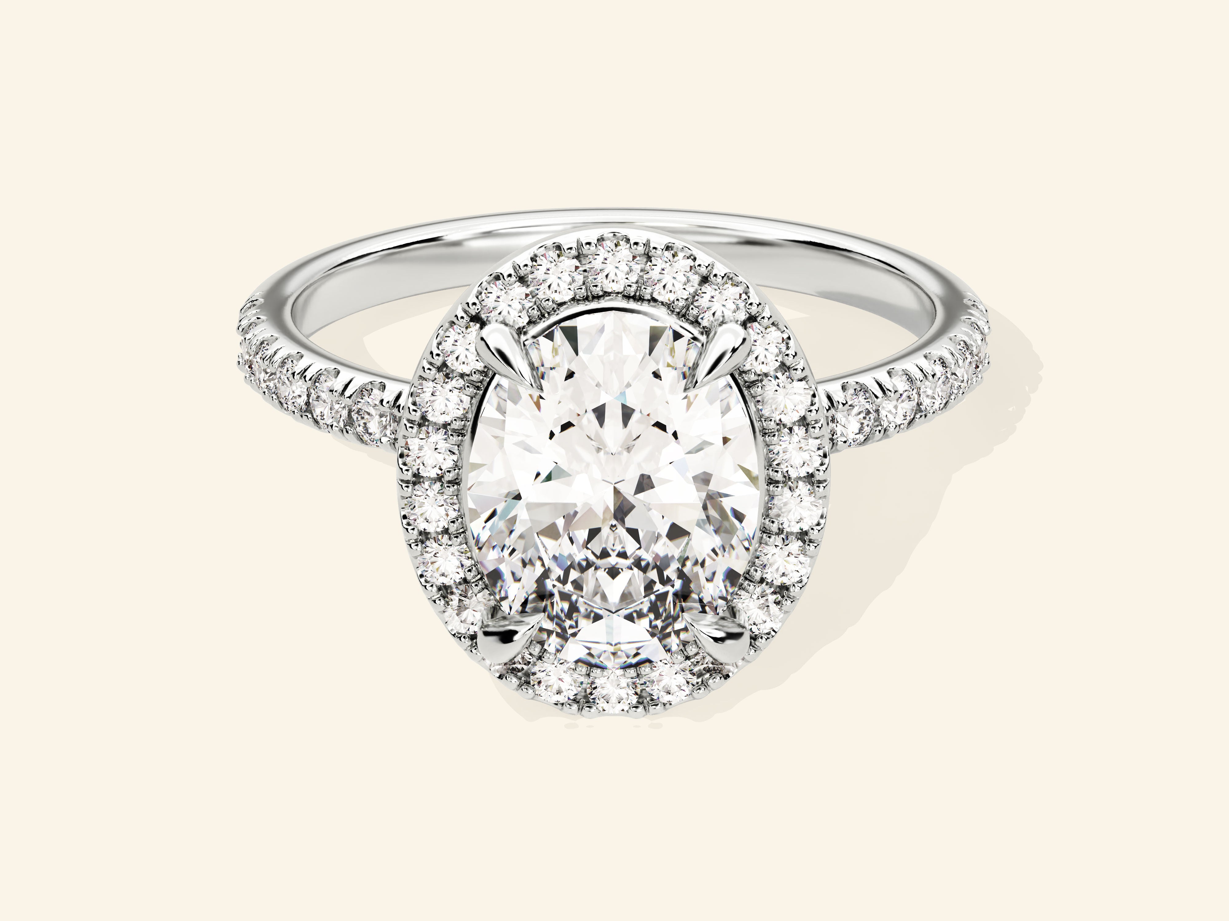 Oval Halo Engagement Ring with Pave Set Side Stones