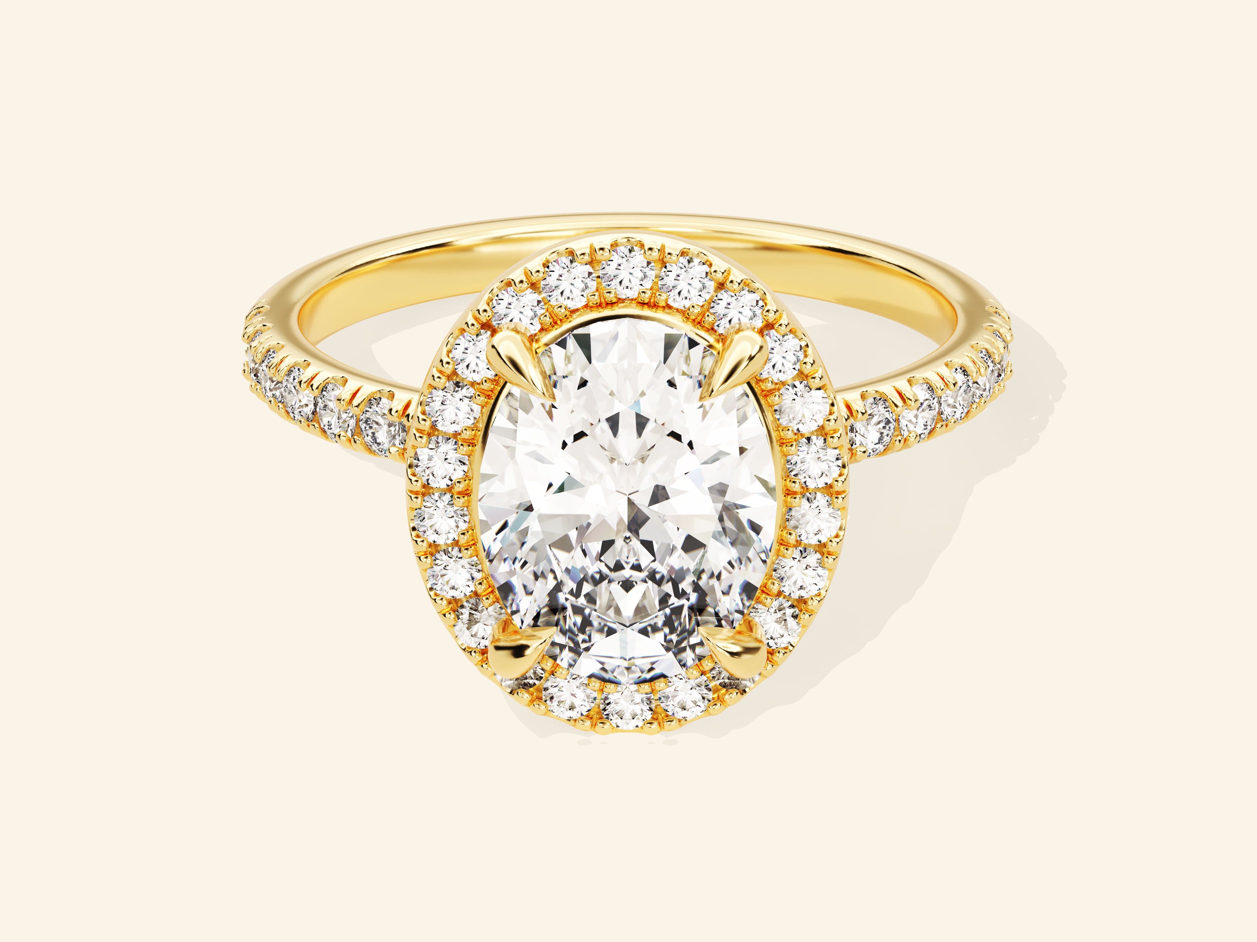 Oval Halo Engagement Ring with Pave Set Side Stones