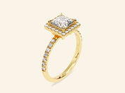 Princess Halo Engagement Ring with Pave Set Side Stones