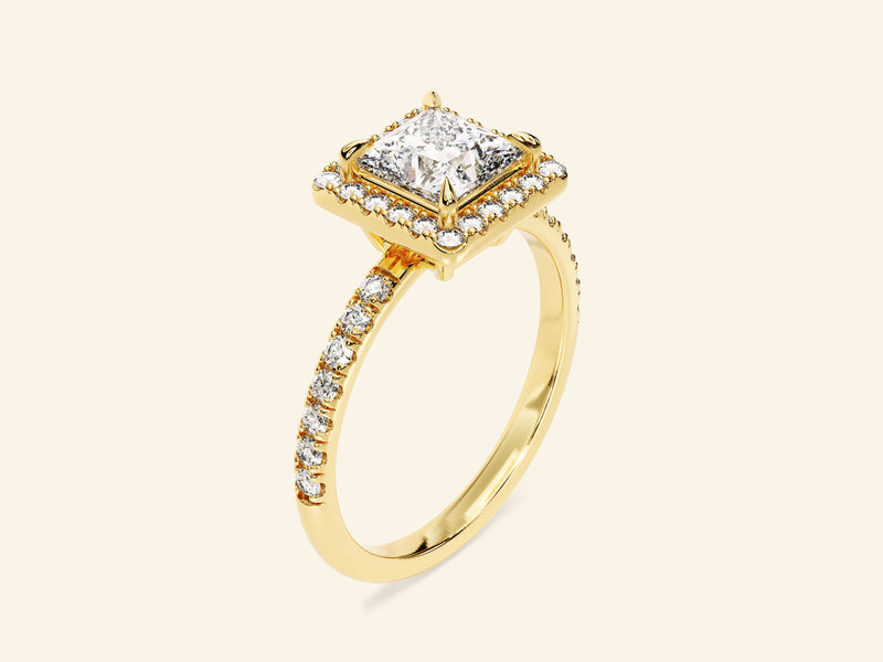 Princess Halo Engagement Ring with Pave Set Side Stones