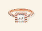 Princess Halo Engagement Ring with Pave Set Side Stones
