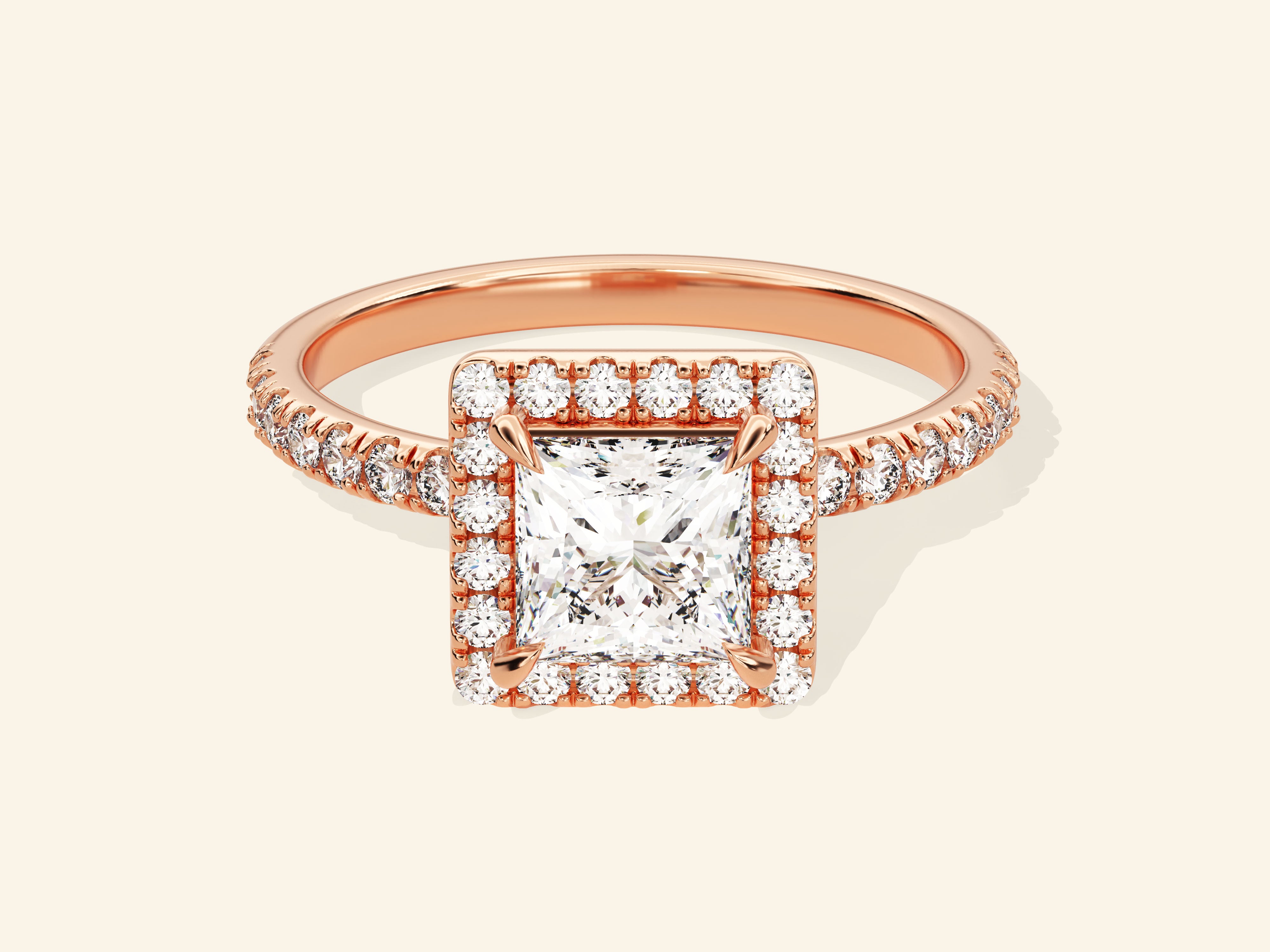 Princess Halo Engagement Ring with Pave Set Side Stones